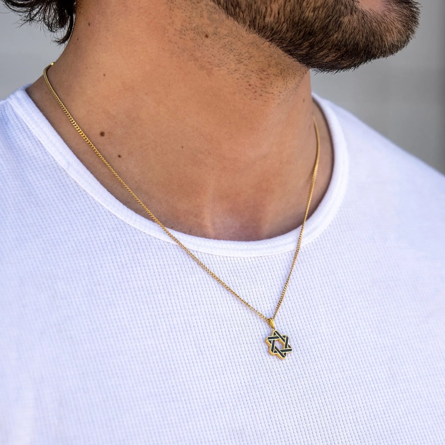 Star Of David Pendant - 14K Gold Onyx