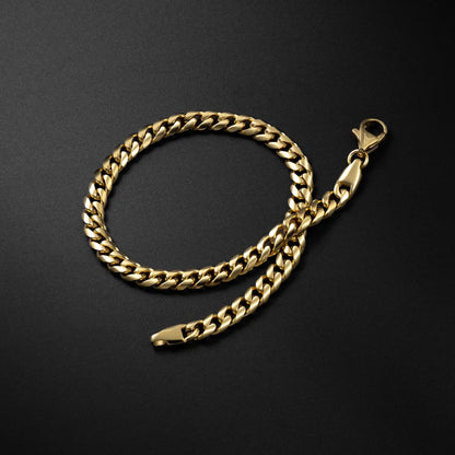Cuban Chain Bracelet, 5MM - 14K Gold