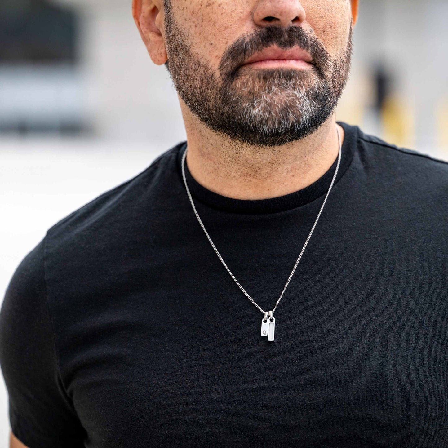 Birthstone & Initial Tag Necklace - Silver