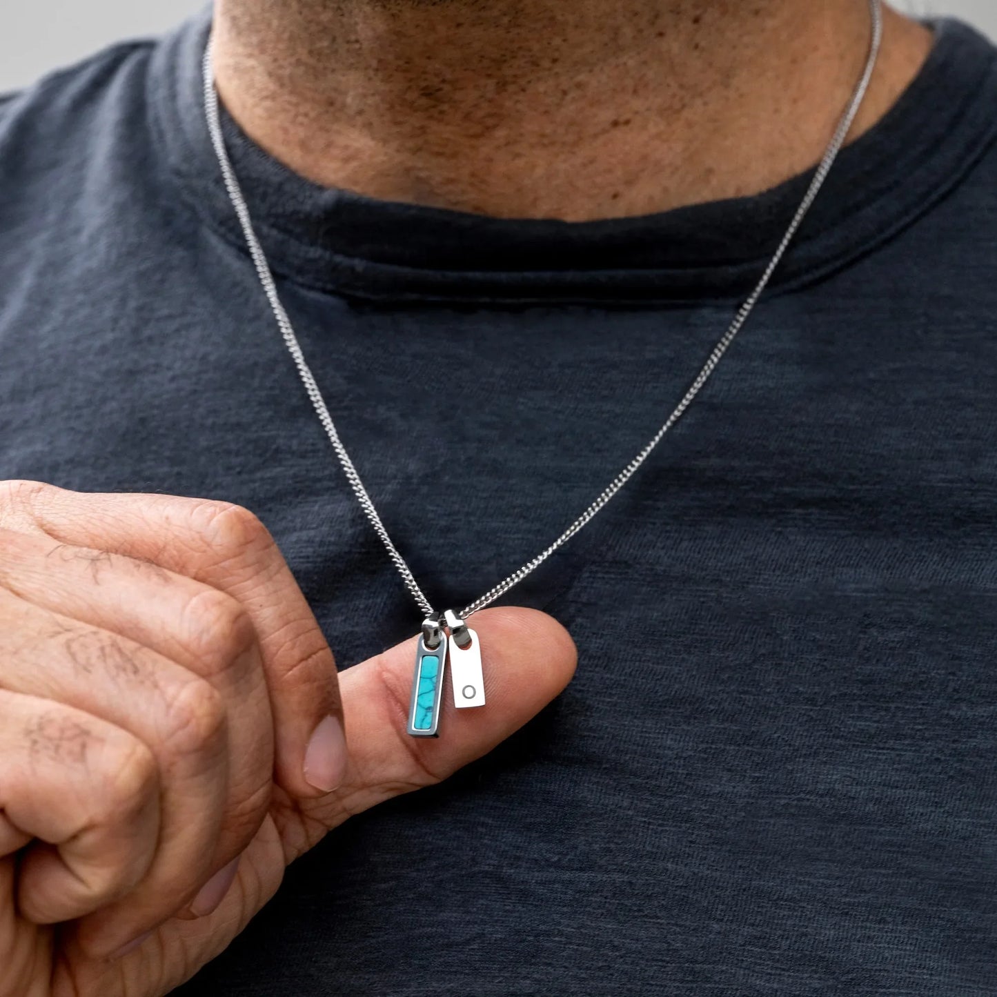 Birthstone & Initial Tag Necklace - Silver