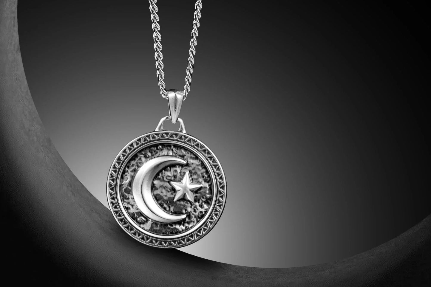 Star & Crescent Amulet - Sterling Silver