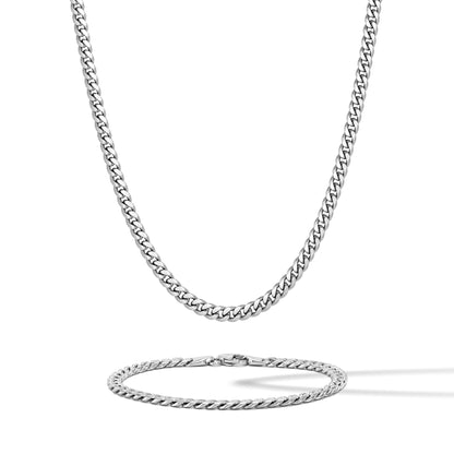 Cuban Chain Set, 5MM - Silver Set