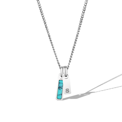 Birthstone & Initial Tag Necklace - Silver