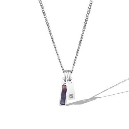 Birthstone & Initial Tag Necklace - Silver