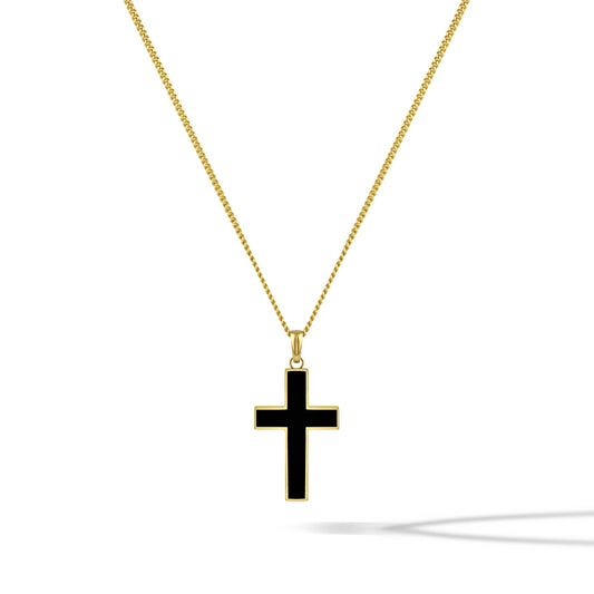 Stone Cross (Large) - 14K Gold Onyx