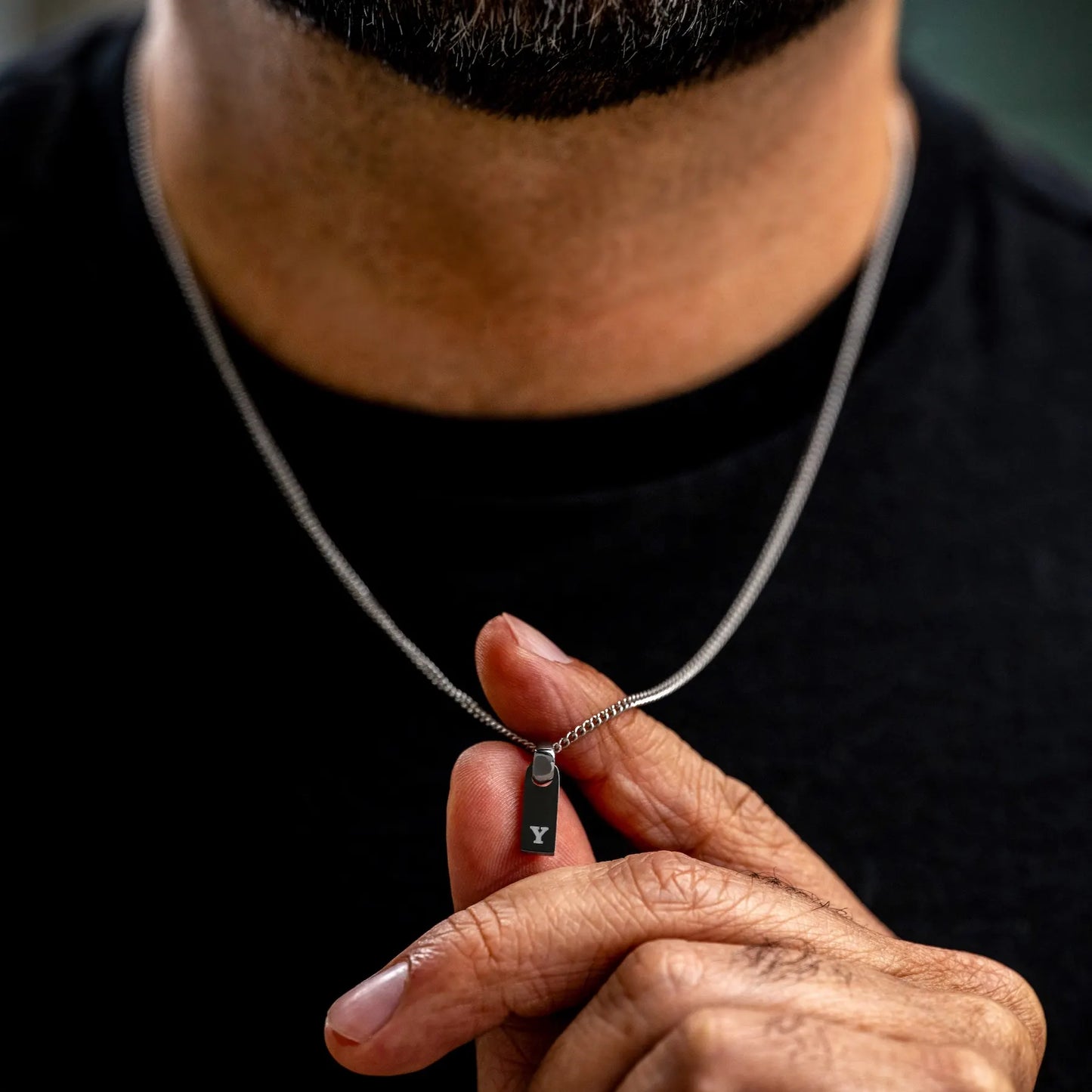 Initial Tag Necklace - Silver