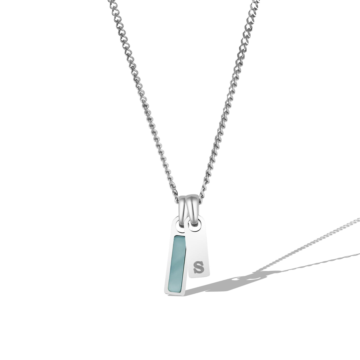 Birthstone & Initial Tag Necklace - Silver