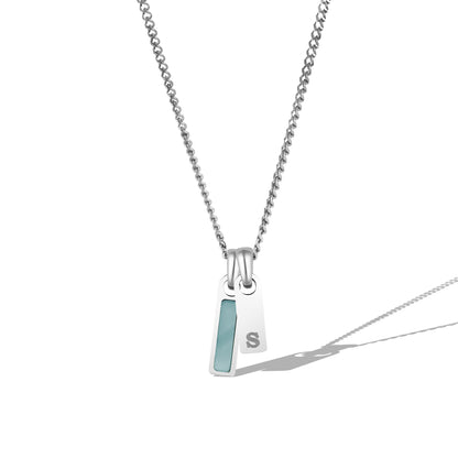 Birthstone & Initial Tag Necklace - Silver