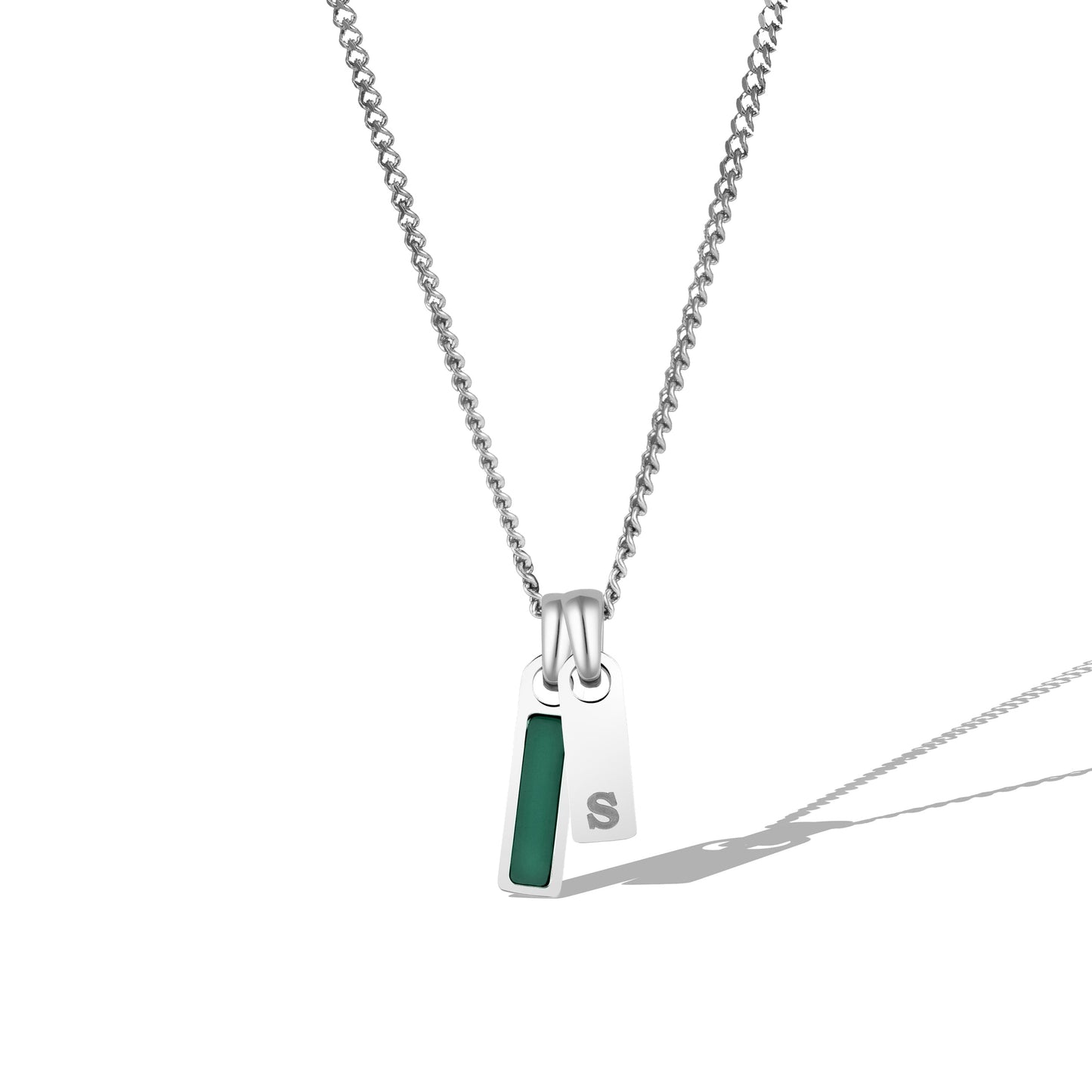 Birthstone & Initial Tag Necklace - Silver