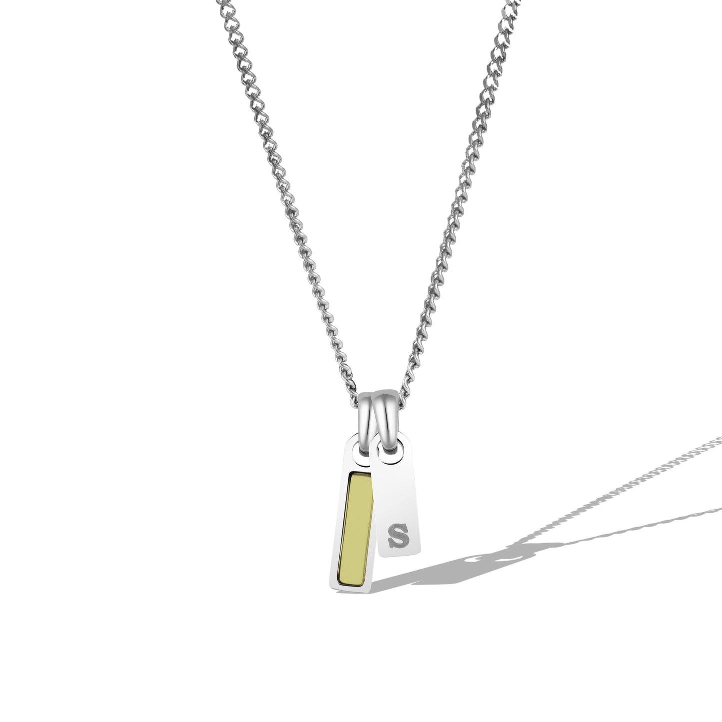 Birthstone & Initial Tag Necklace - Silver