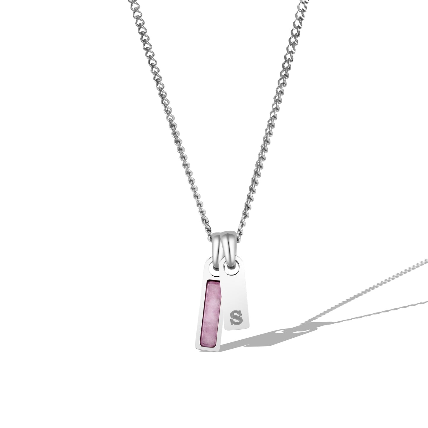 Birthstone & Initial Tag Necklace - Silver