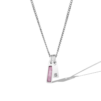 Birthstone & Initial Tag Necklace - Silver