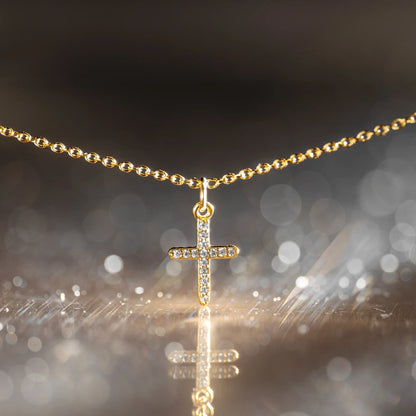 Pavé Cross Necklace - Gold