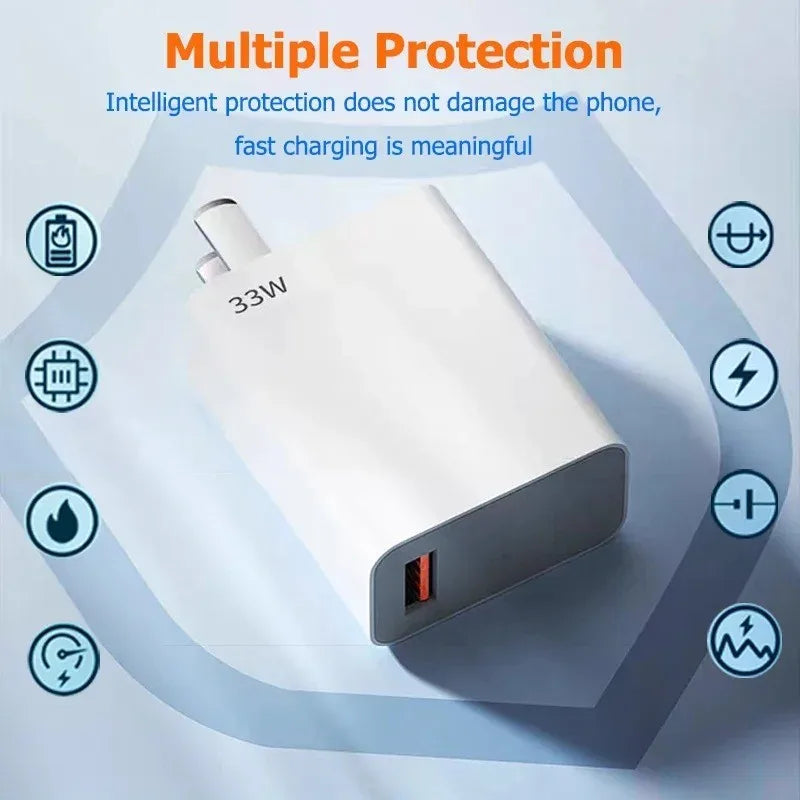 33W USB Charger Fast Charging EU/US Plug Mobile Phone Adapter For Xiaomi Redmi Note 13 12 11 iPhone Samsung Quick Charge Charger
