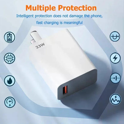 33W USB Charger Fast Charging EU/US Plug Mobile Phone Adapter For Xiaomi Redmi Note 13 12 11 iPhone Samsung Quick Charge Charger