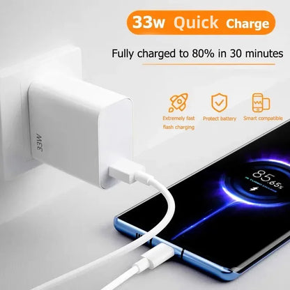 33W USB Charger Fast Charging EU/US Plug Mobile Phone Adapter For Xiaomi Redmi Note 13 12 11 iPhone Samsung Quick Charge Charger