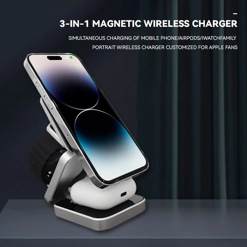 3 in 1 Magnetic Wireless Charger for iPhone 15 14 13 Samsung S23 S22 S21 Galaxy Watch 5 4 Active Buds Fast Charging Dock Station