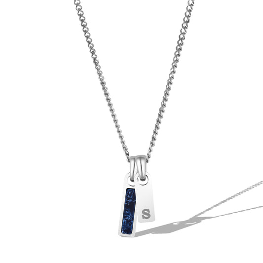 Birthstone & Initial Tag Necklace - Silver