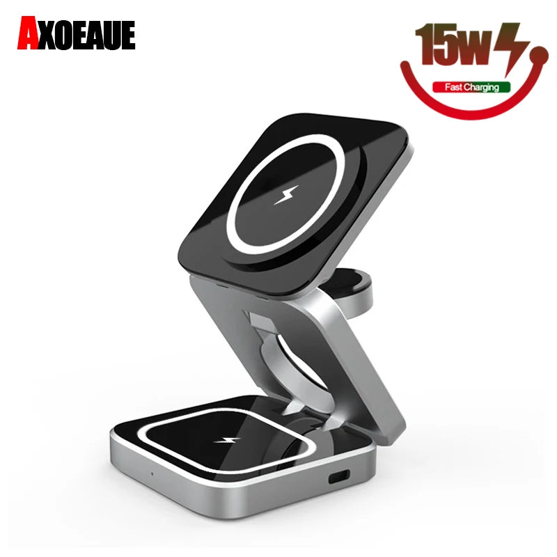 3 in 1 Magnetic Wireless Charger for iPhone 15 14 13 Samsung S23 S22 S21 Galaxy Watch 5 4 Active Buds Fast Charging Dock Station