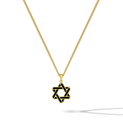 Star Of David Pendant - 14K Gold Onyx