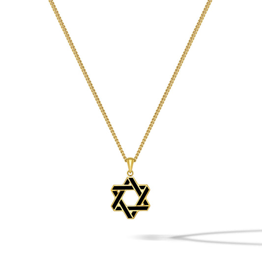 Star Of David Pendant - 14K Gold Onyx