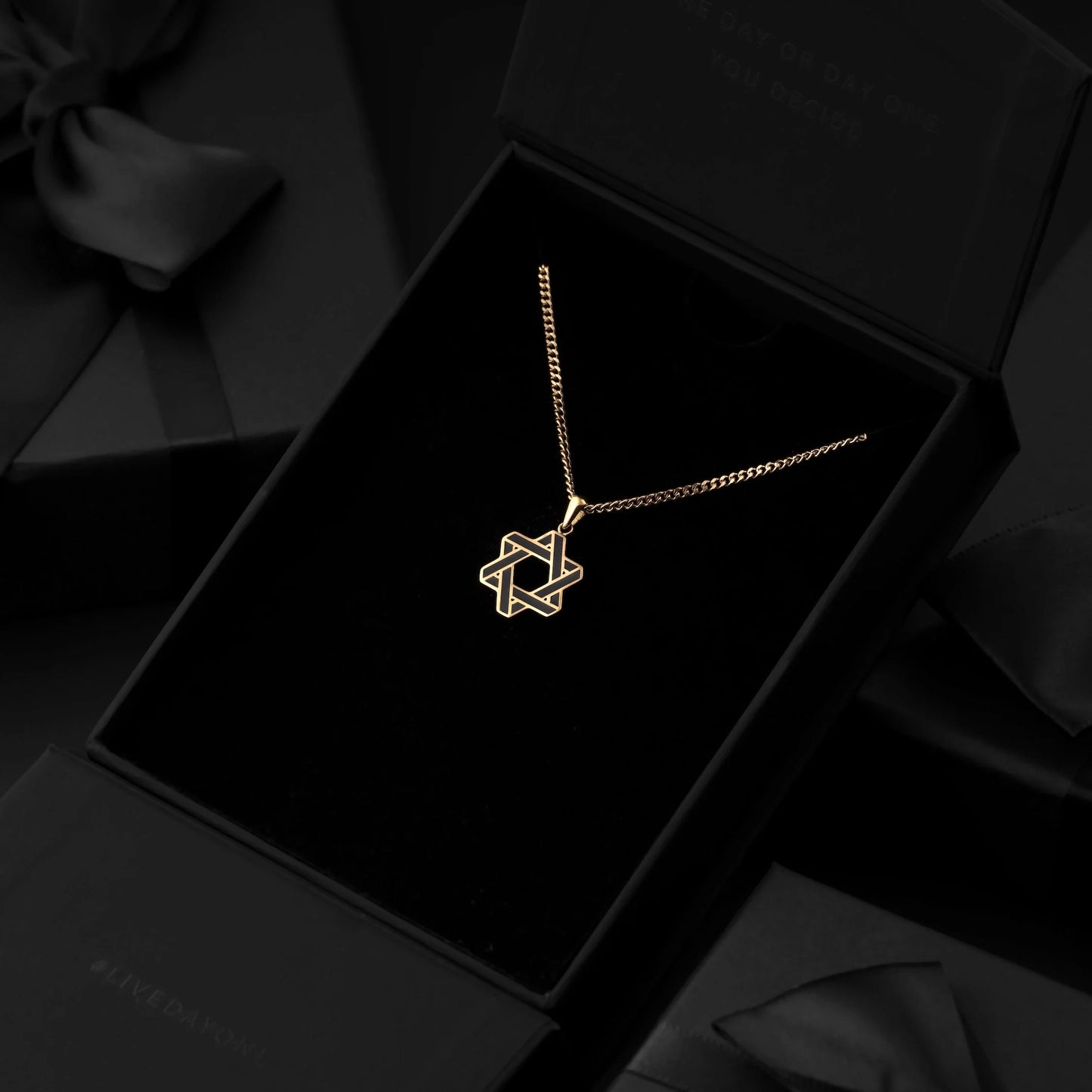 Star Of David Pendant - 14K Gold Onyx