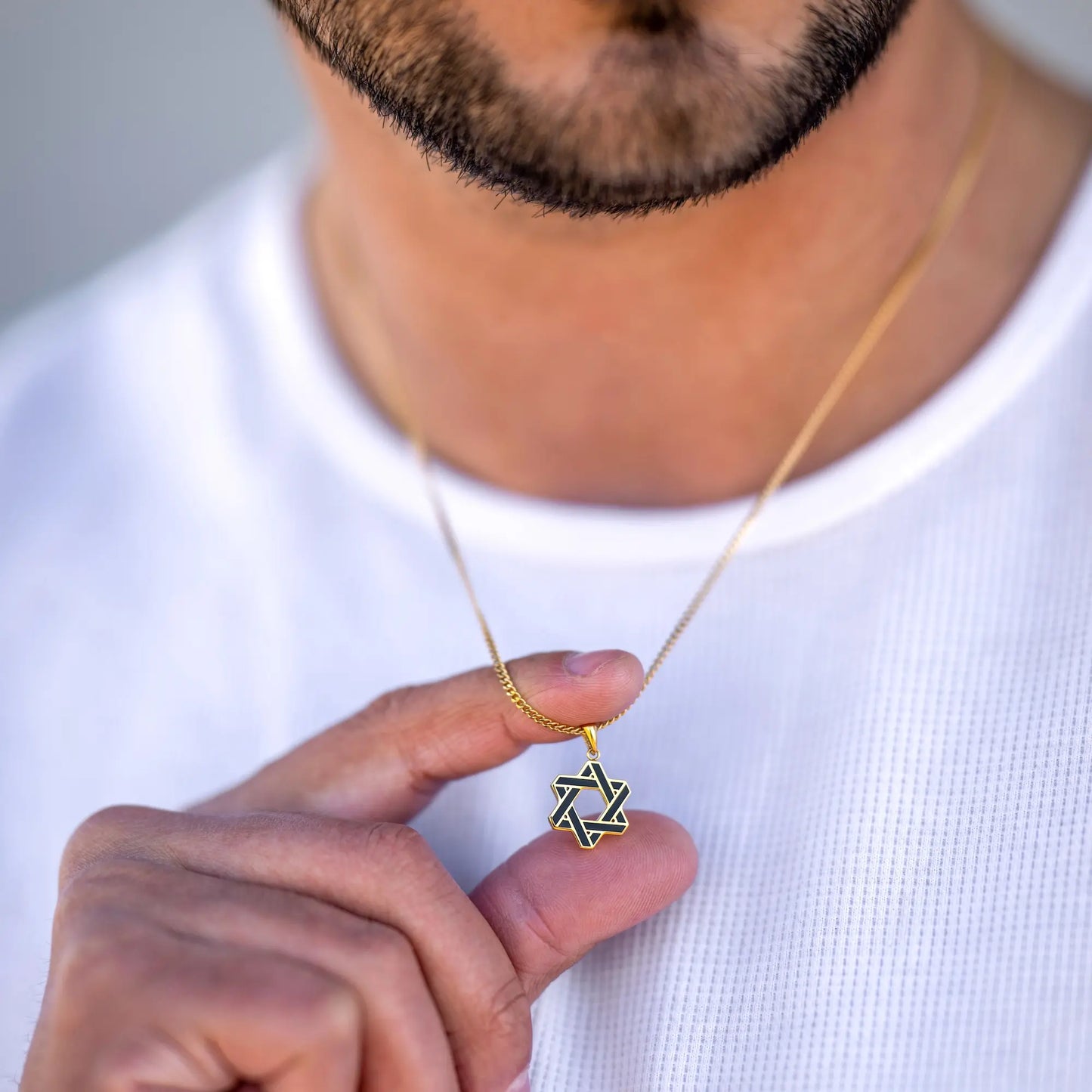 Star Of David Pendant - 14K Gold Onyx