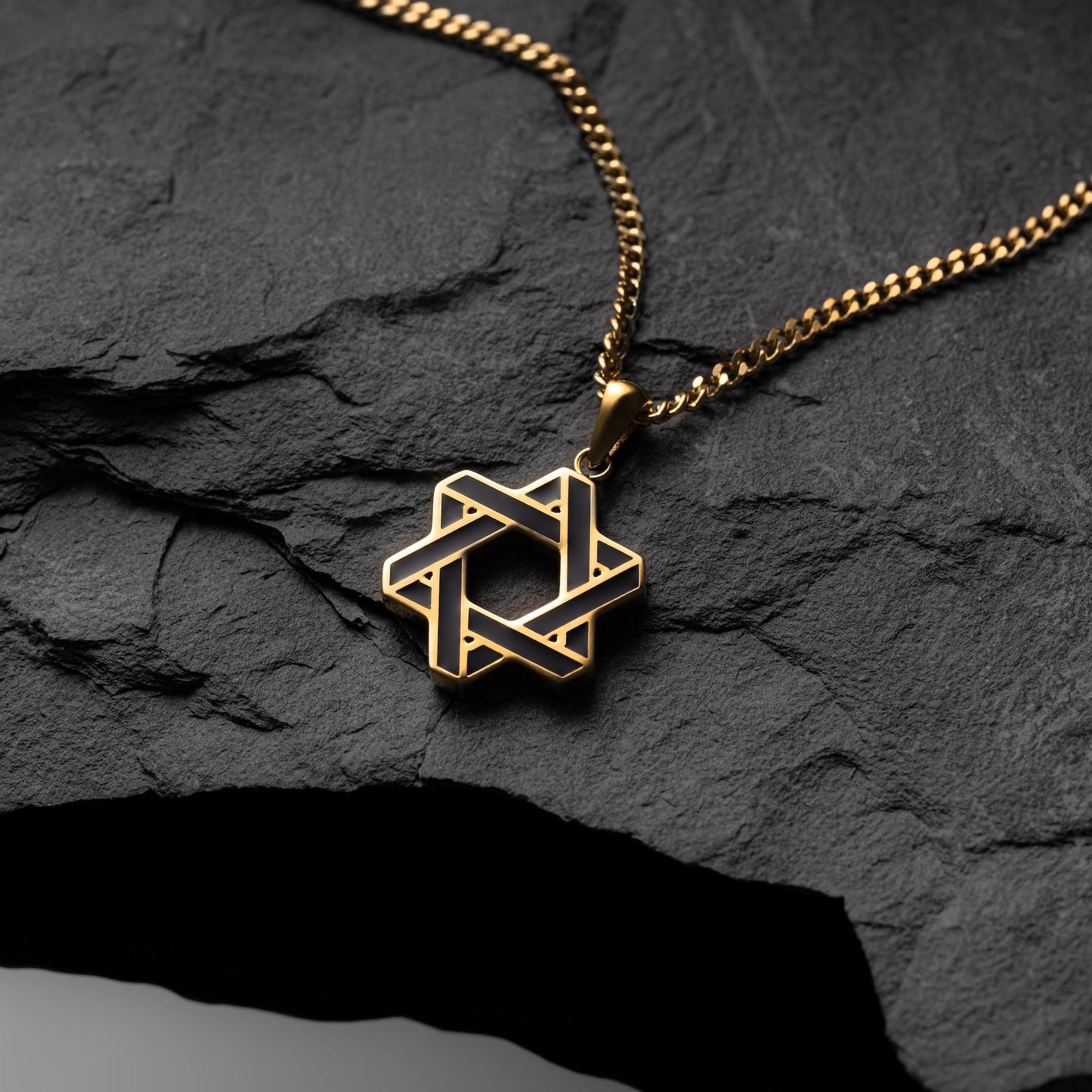 Star Of David Pendant - 14K Gold Onyx