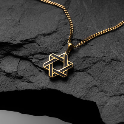 Star Of David Pendant - 14K Gold Onyx