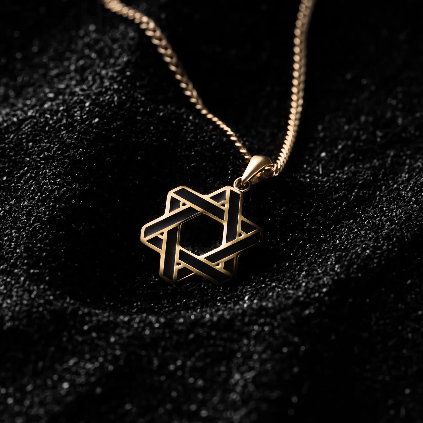 Star Of David Pendant - 14K Gold Onyx