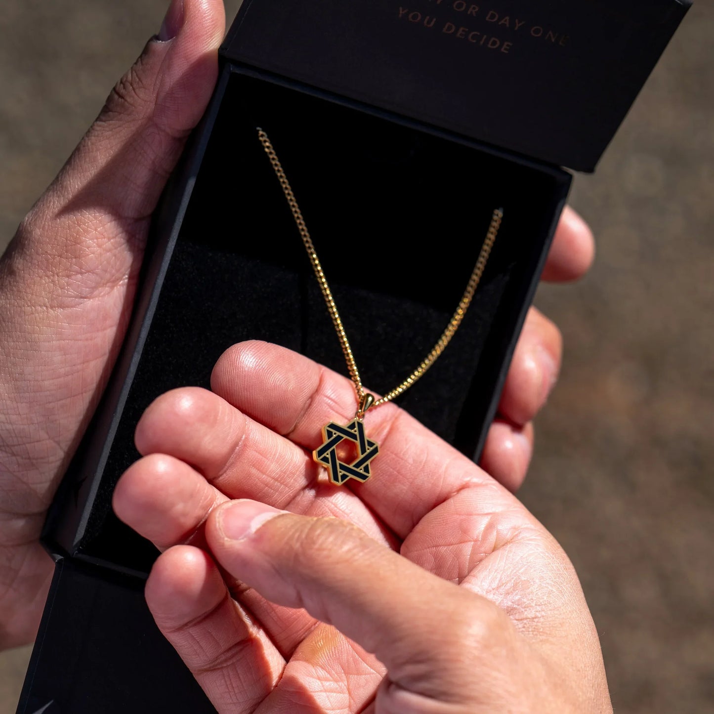 Star Of David Pendant - 14K Gold Onyx