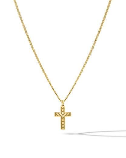 Stone Cross Pendant -  14K Gold Onyx